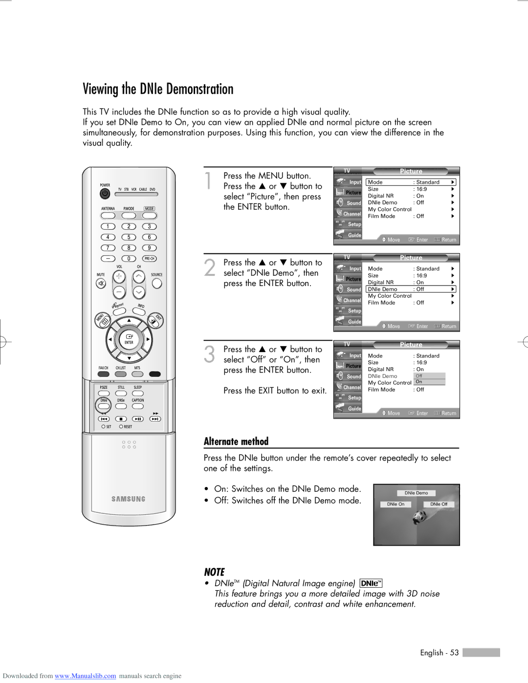 Samsung HL-R5056W, HL-R6156W, HL-R5656W manual Viewing the DNIe Demonstration 