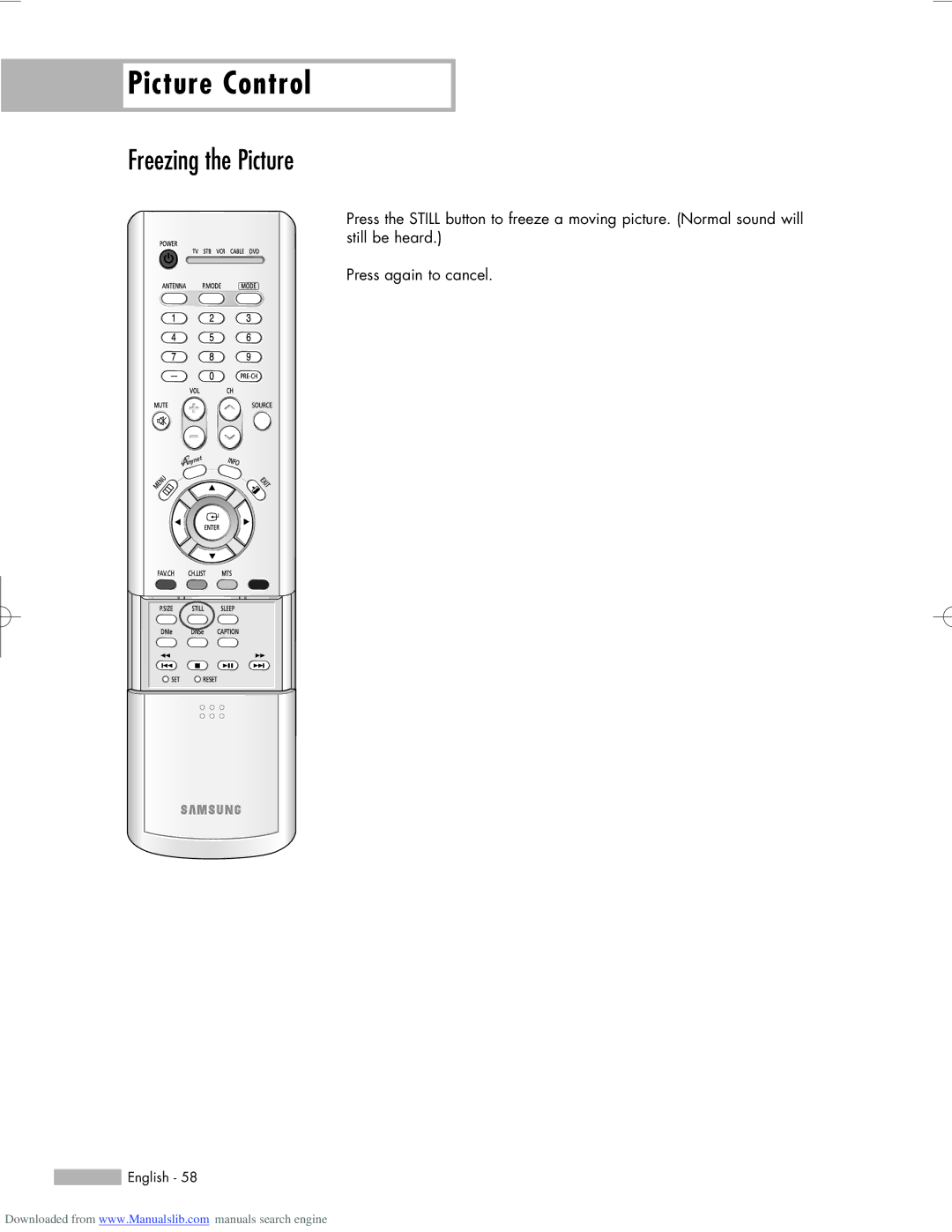 Samsung HL-R5656W, HL-R6156W, HL-R5056W manual Freezing the Picture 