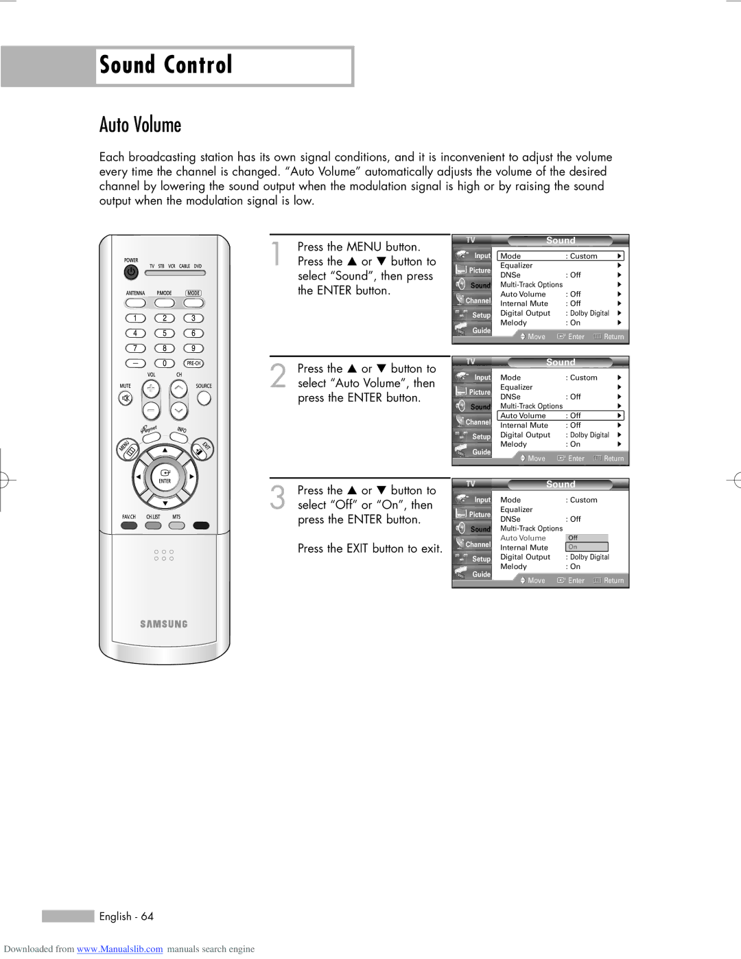 Samsung HL-R5656W, HL-R6156W, HL-R5056W manual Auto Volume 