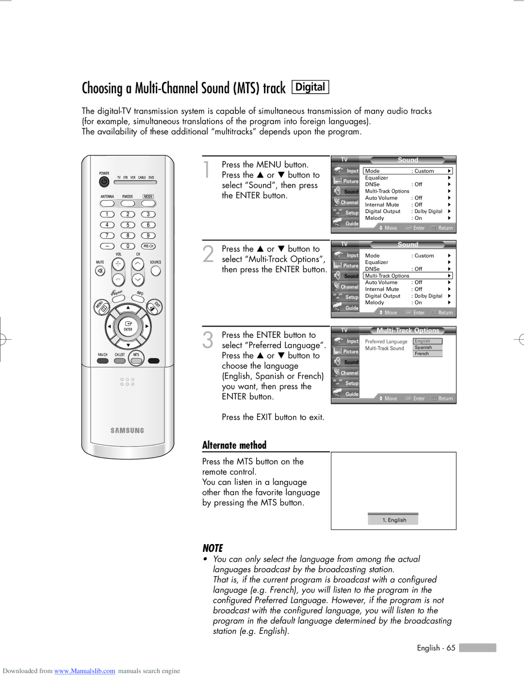 Samsung HL-R5056W, HL-R6156W, HL-R5656W manual Alternate method, Multi-Track Options 