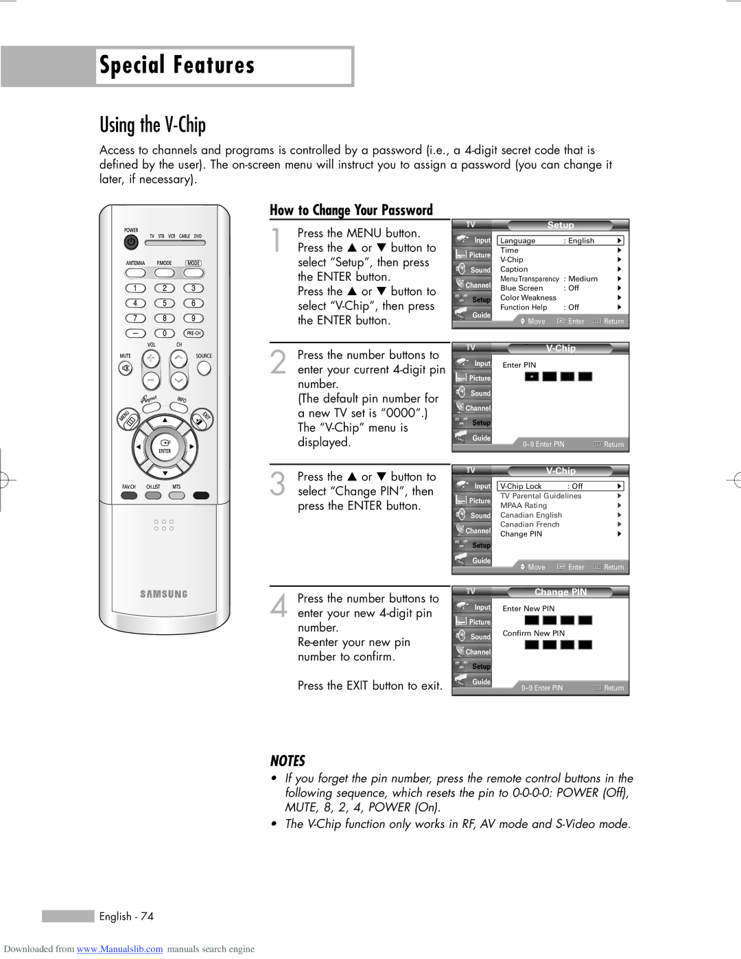 Samsung HL-R5056W, HL-R6156W, HL-R5656W manual Using the V-Chip, How to Change Your Password, Change PIN 