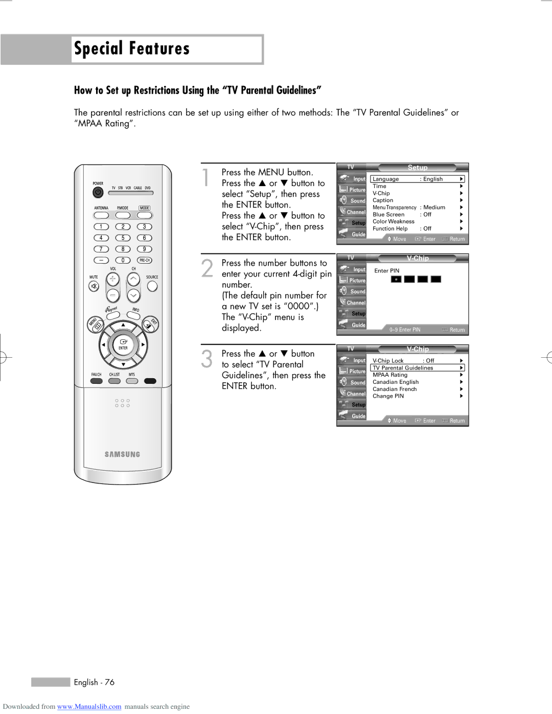 Samsung HL-R5656W, HL-R6156W, HL-R5056W manual How to Set up Restrictions Using the TV Parental Guidelines 