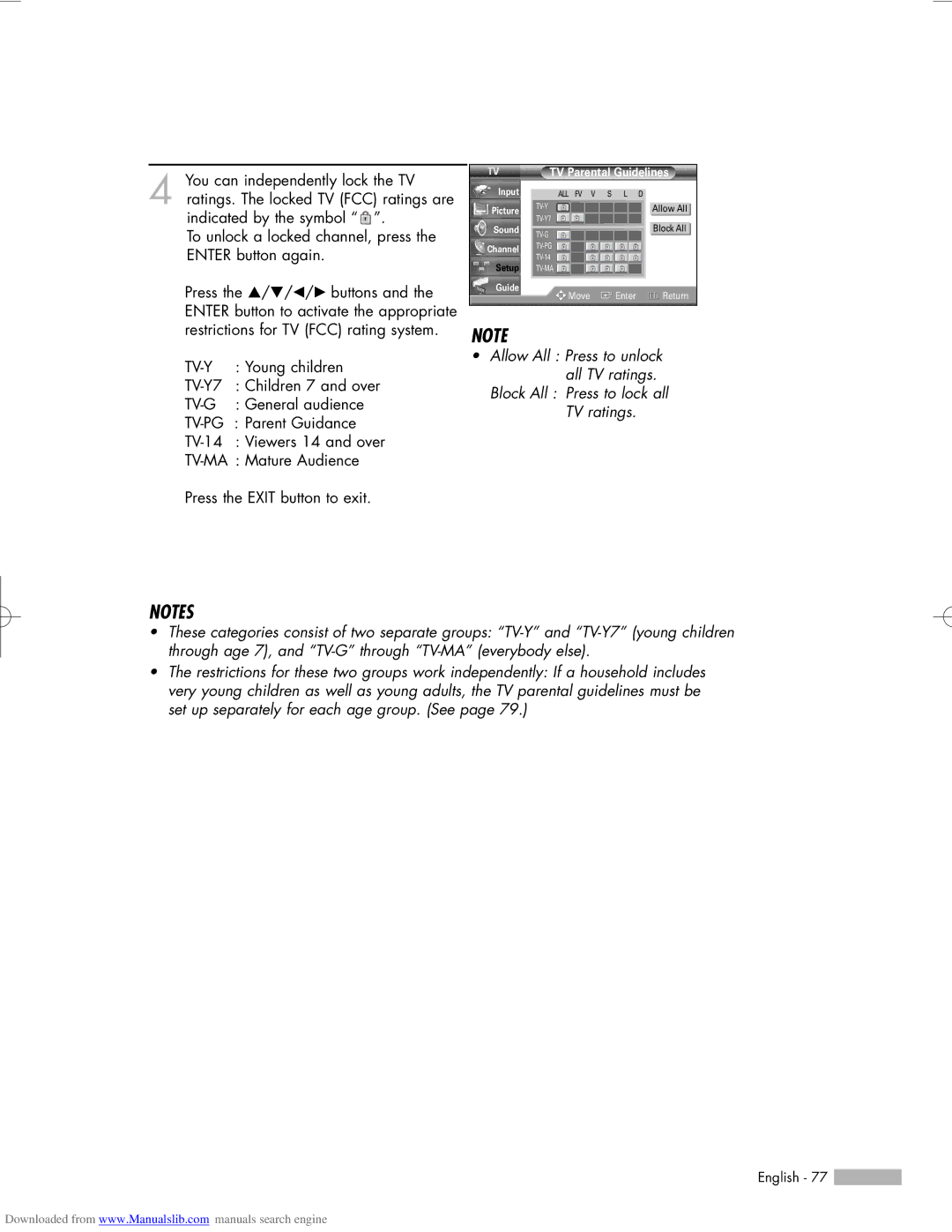 Samsung HL-R5056W, HL-R6156W, HL-R5656W manual TV Parental Guidelines 