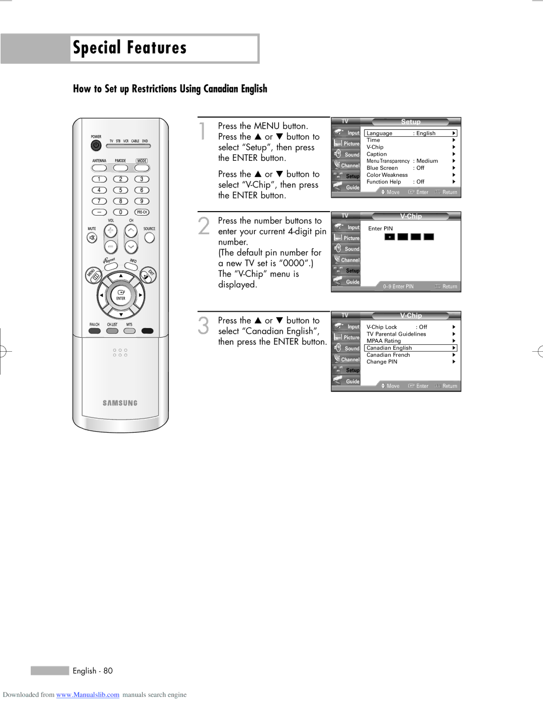 Samsung HL-R5056W, HL-R6156W, HL-R5656W manual How to Set up Restrictions Using Canadian English 