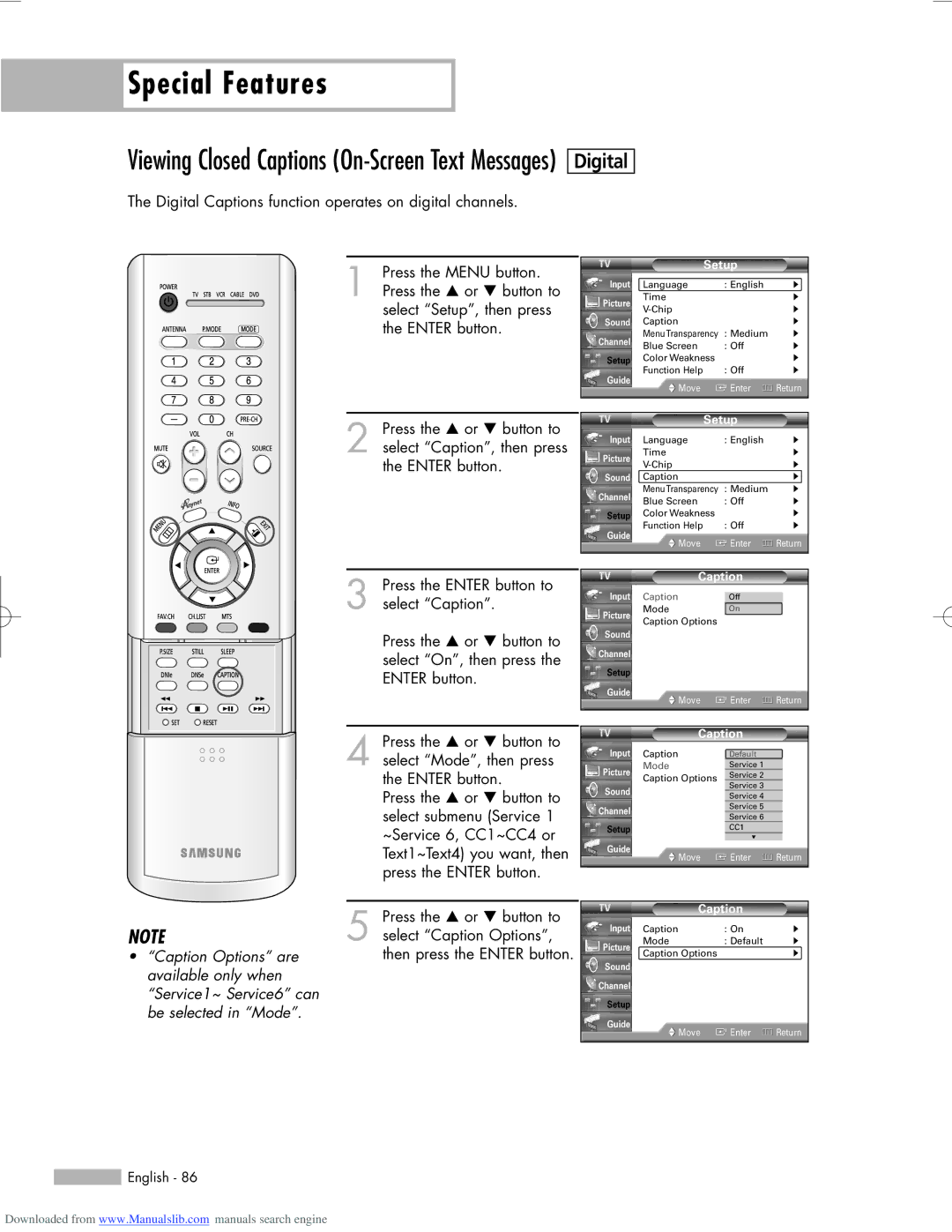 Samsung HL-R5056W, HL-R6156W, HL-R5656W manual Digital Captions function operates on digital channels 