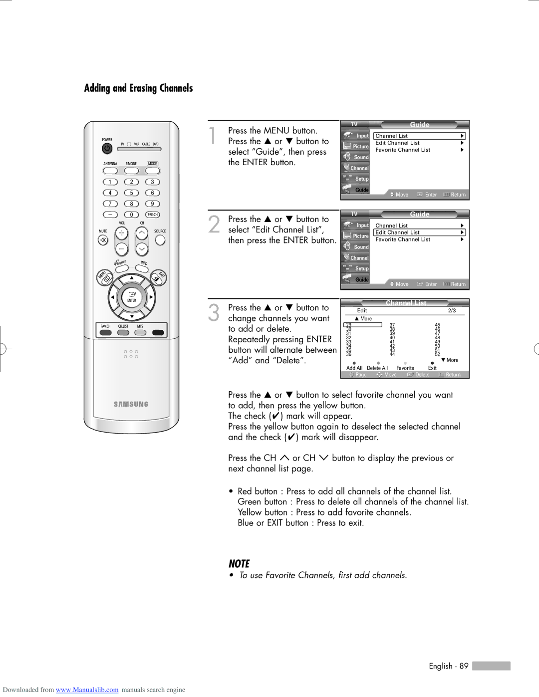 Samsung HL-R5056W, HL-R6156W, HL-R5656W manual Adding and Erasing Channels 