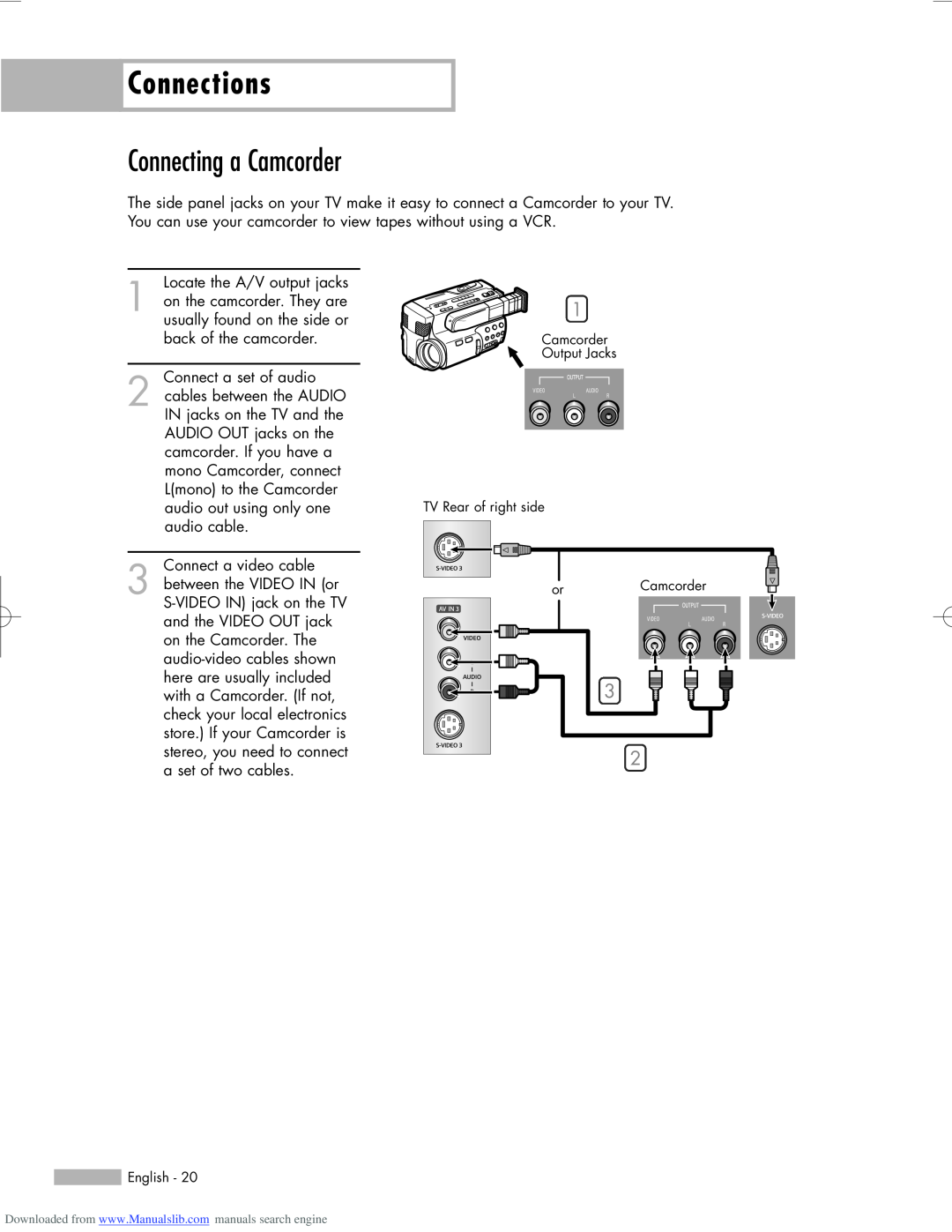 Samsung HL-R5056W, HL-R6156W, HL-R5656W manual Connections, Connecting a Camcorder 