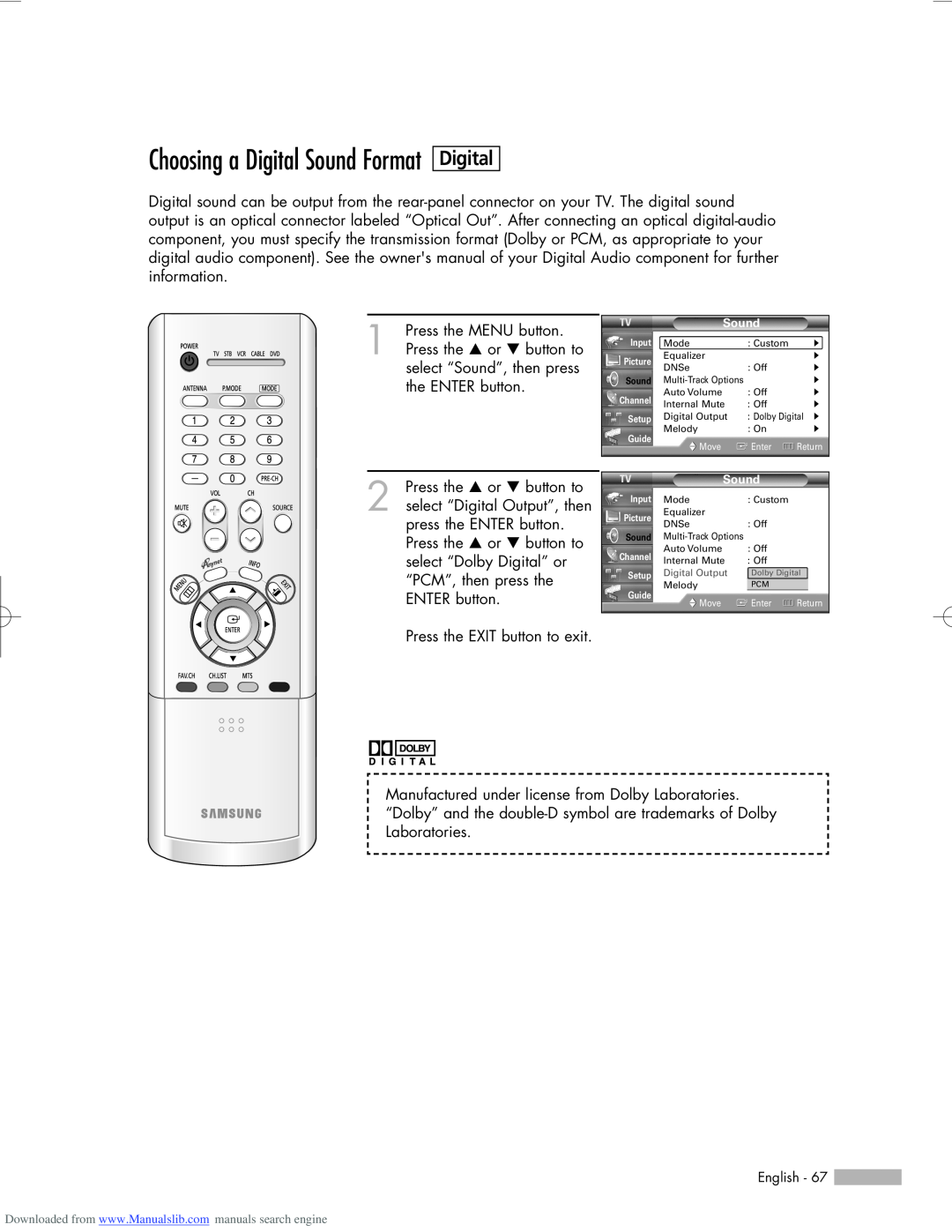 Samsung HL-R5656W, HL-R6156W, HL-R5056W manual Choosing a Digital Sound Format, Digital Output 