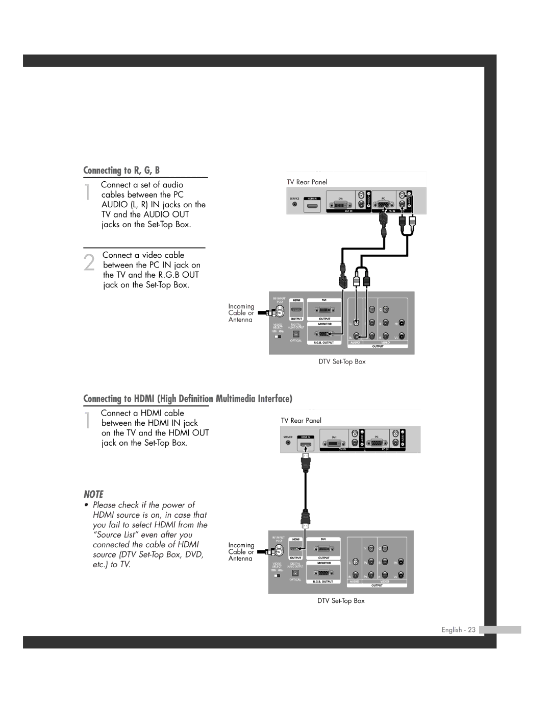 Samsung HL-R4262W, HL-R6162W, HL-R4662W manual Connecting to R, G, B, Connecting to Hdmi High Definition Multimedia Interface 