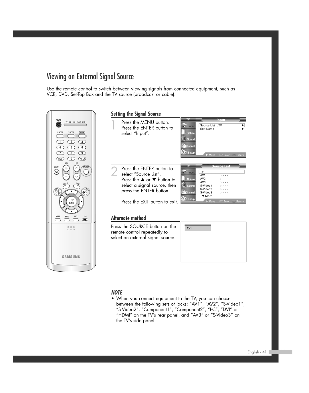 Samsung 20051014141732390, HL-R6162W, HL-R4662W, HL-R4262W manual Viewing an External Signal Source, Setting the Signal Source 