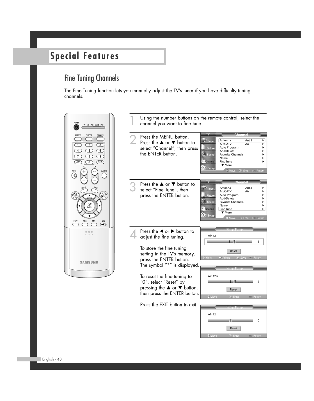 Samsung 20051014141732390, HL-R6162W, HL-R4662W, HL-R4262W, HL-R5062W, HL-R5662W Fine Tuning Channels, Symbol * is displayed 