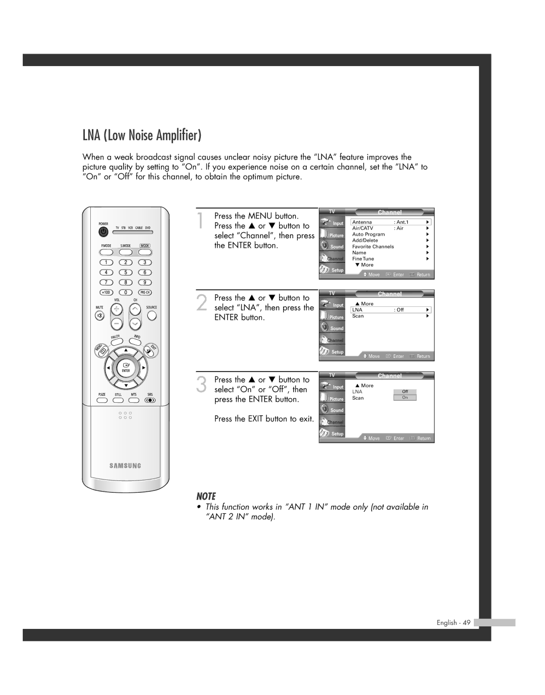 Samsung HL-R6162W, HL-R4662W, HL-R4262W, HL-R5062W, HL-R5662W, BP68-00493D-00, 20051014141732390 manual LNA Low Noise Amplifier 