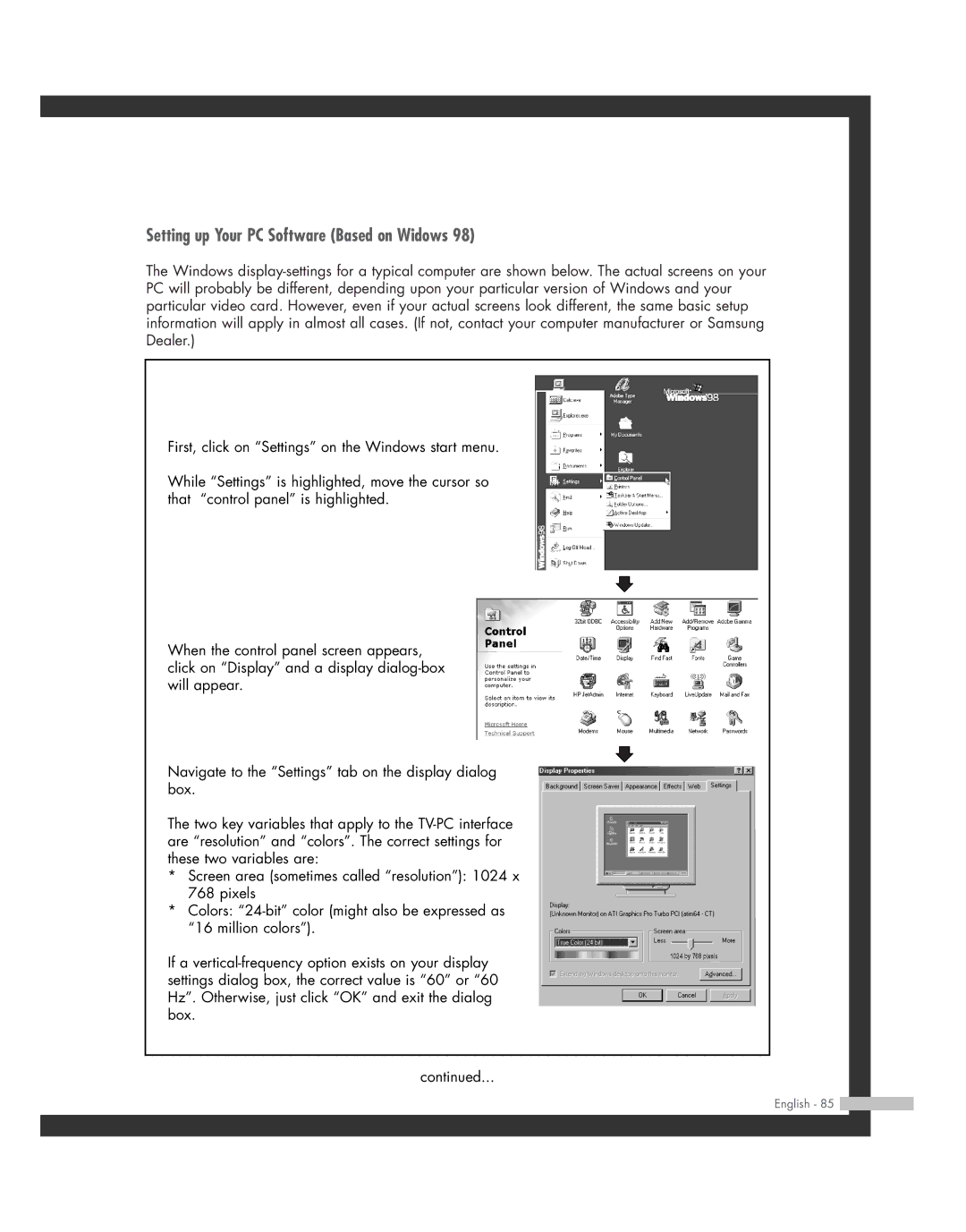 Samsung HL-R4662W, HL-R6162W, HL-R4262W, HL-R5062W, HL-R5662W, BP68-00493D-00 manual Setting up Your PC Software Based on Widows 