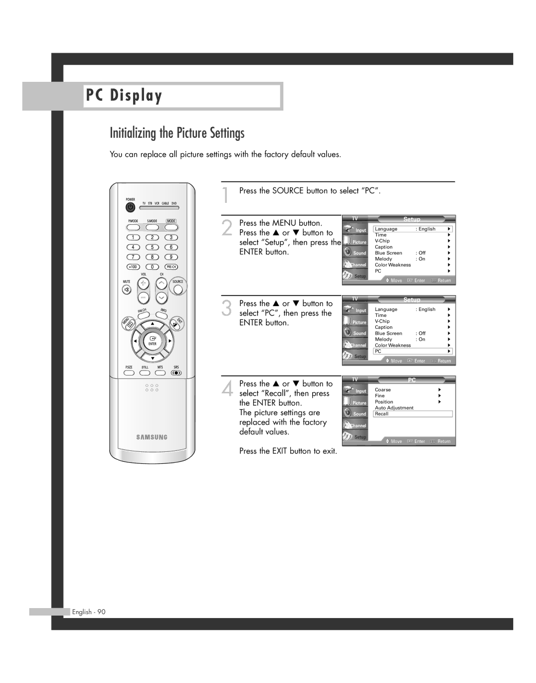 Samsung 20051014141732390, HL-R6162W, HL-R4662W, HL-R4262W, HL-R5062W, HL-R5662W manual Initializing the Picture Settings 