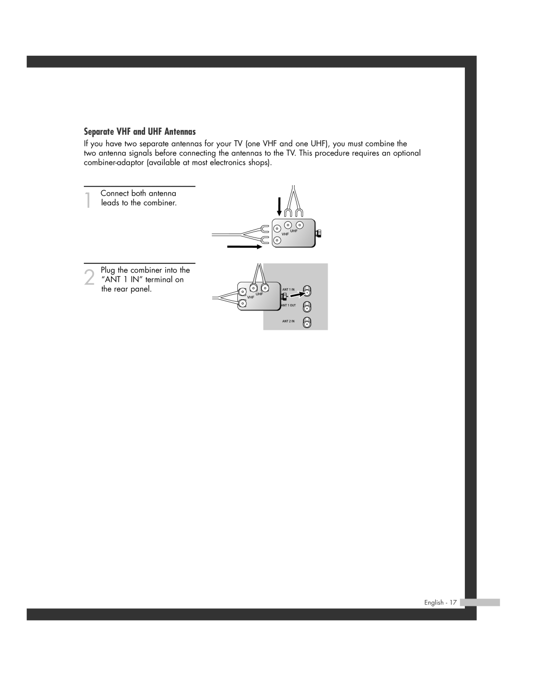 Samsung HL-R4664W, HL-R6164W, HL-R5664W, HL-R5064W, HL-R4264W manual Separate VHF and UHF Antennas 