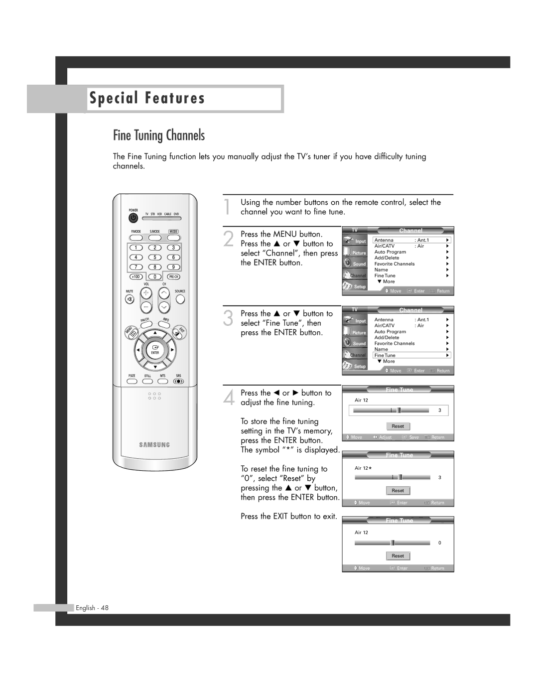 Samsung HL-R5064W, HL-R6164W, HL-R5664W, HL-R4664W, HL-R4264W manual Fine Tuning Channels, Symbol * is displayed 