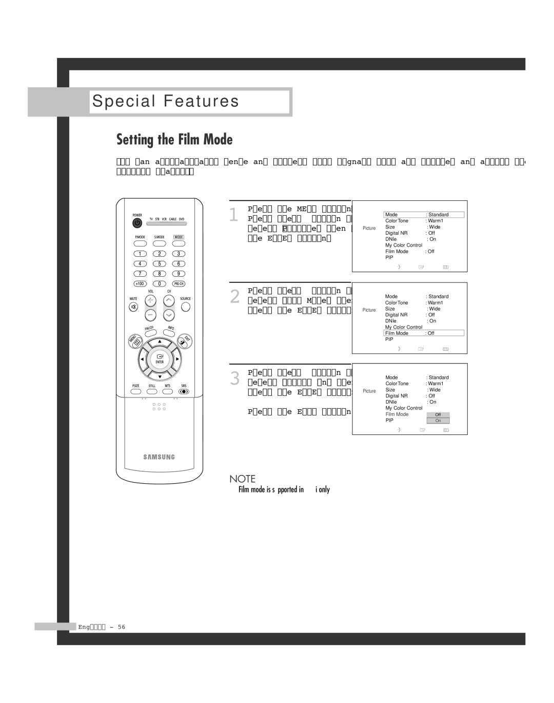 Samsung HL-R5664W, HL-R6164W, HL-R4664W, HL-R5064W, HL-R4264W manual Setting the Film Mode 