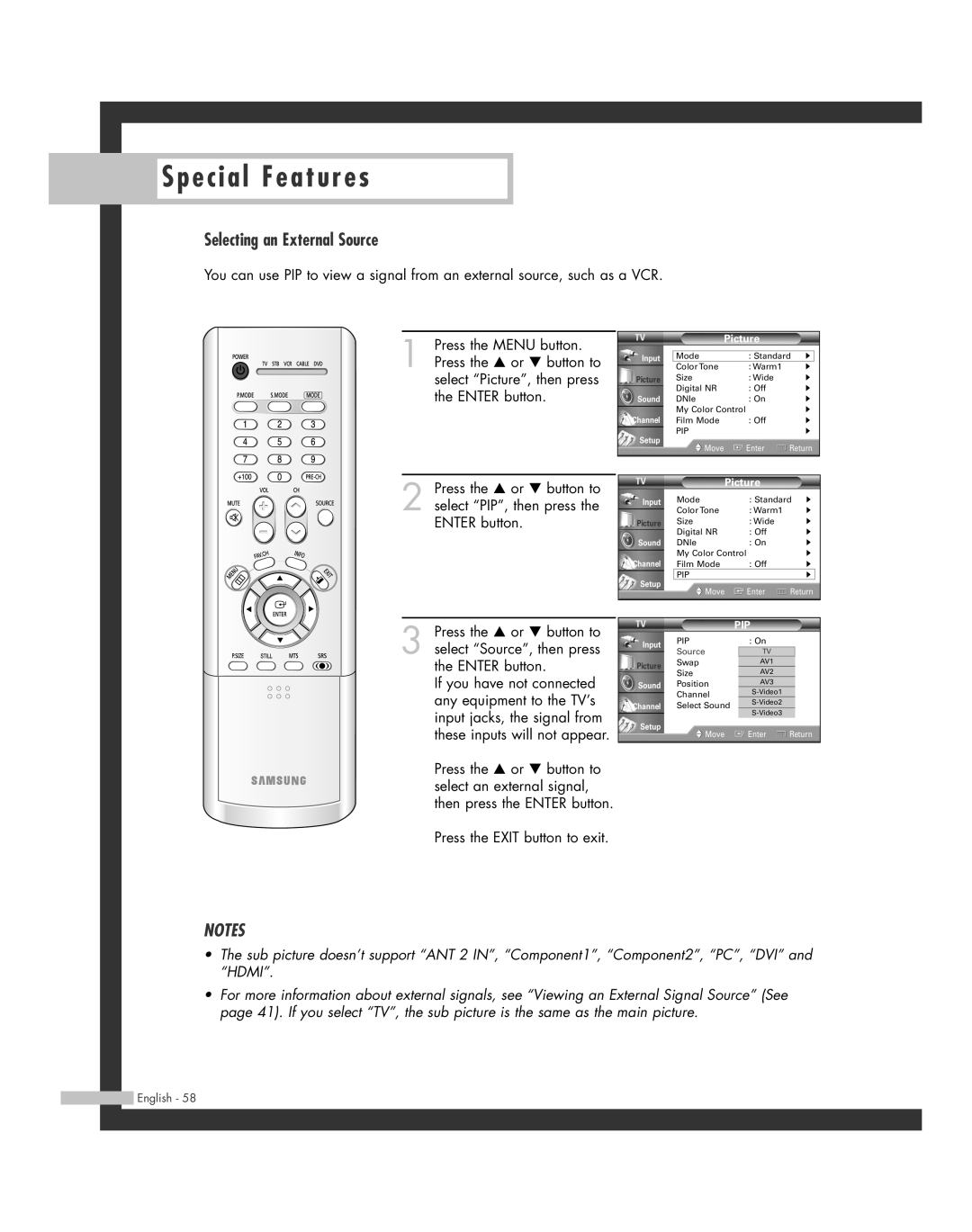 Samsung HL-R5064W, HL-R6164W, HL-R5664W, HL-R4664W, HL-R4264W manual Selecting an External Source 