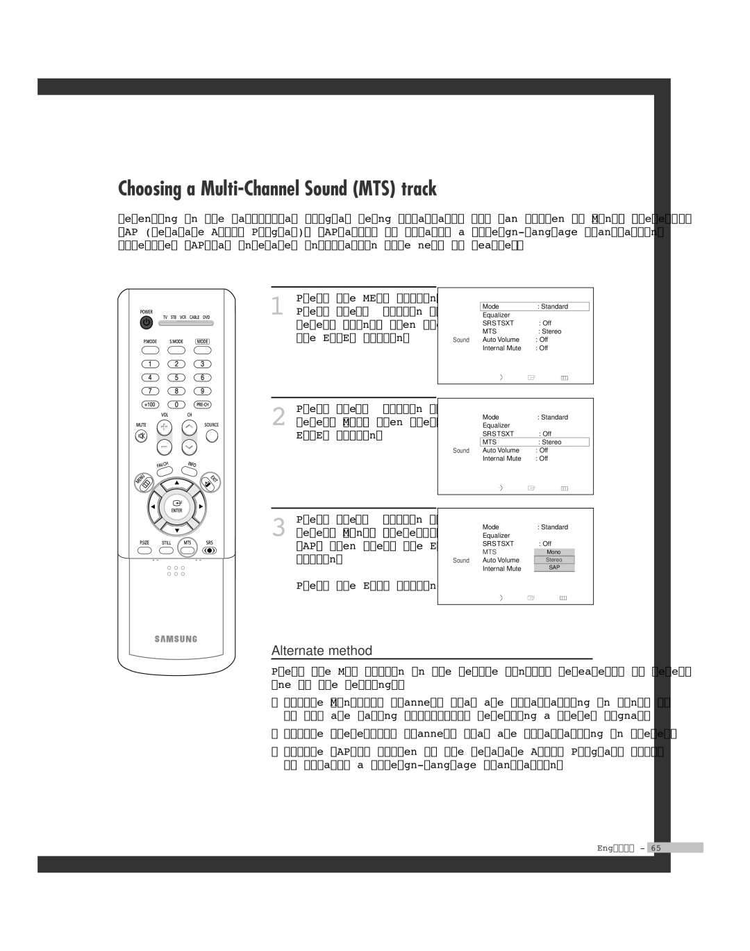 Samsung HL-R6164W, HL-R5664W, HL-R4664W, HL-R5064W, HL-R4264W manual Choosing a Multi-Channel Sound MTS track 