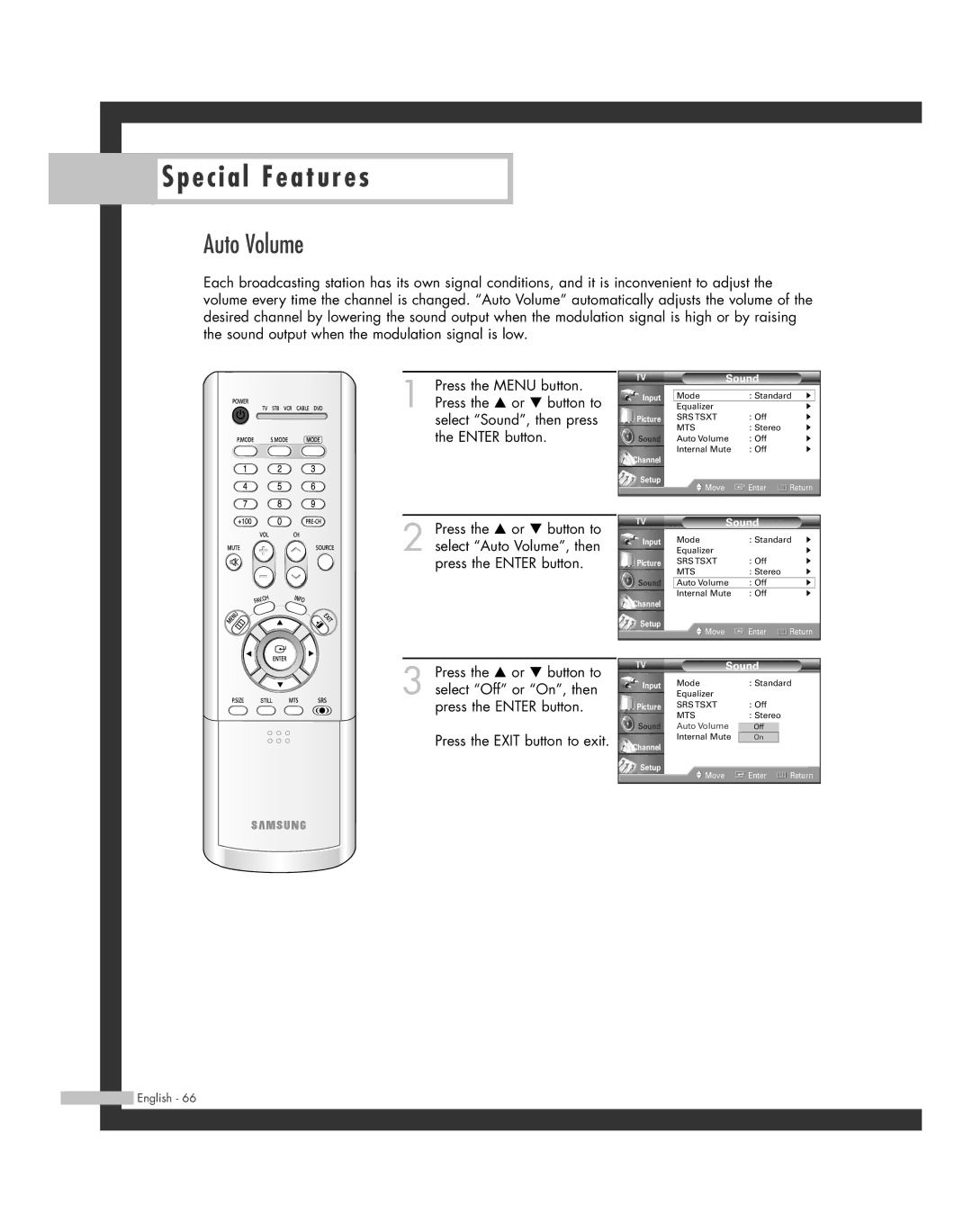 Samsung HL-R5664W, HL-R6164W, HL-R4664W, HL-R5064W, HL-R4264W manual Auto Volume 