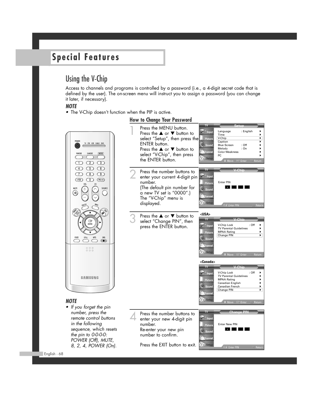 Samsung HL-R5064W, HL-R6164W, HL-R5664W, HL-R4664W, HL-R4264W manual Using the V-Chip, How to Change Your Password 