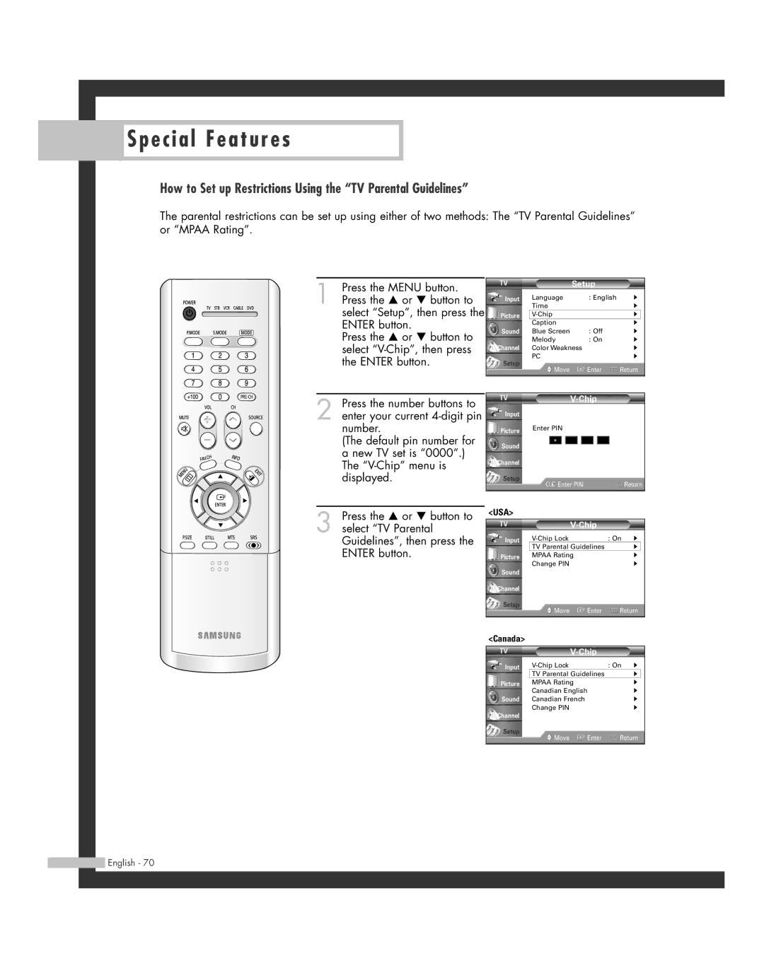 Samsung HL-R6164W, HL-R5664W, HL-R4664W, HL-R5064W, HL-R4264W How to Set up Restrictions Using the TV Parental Guidelines 