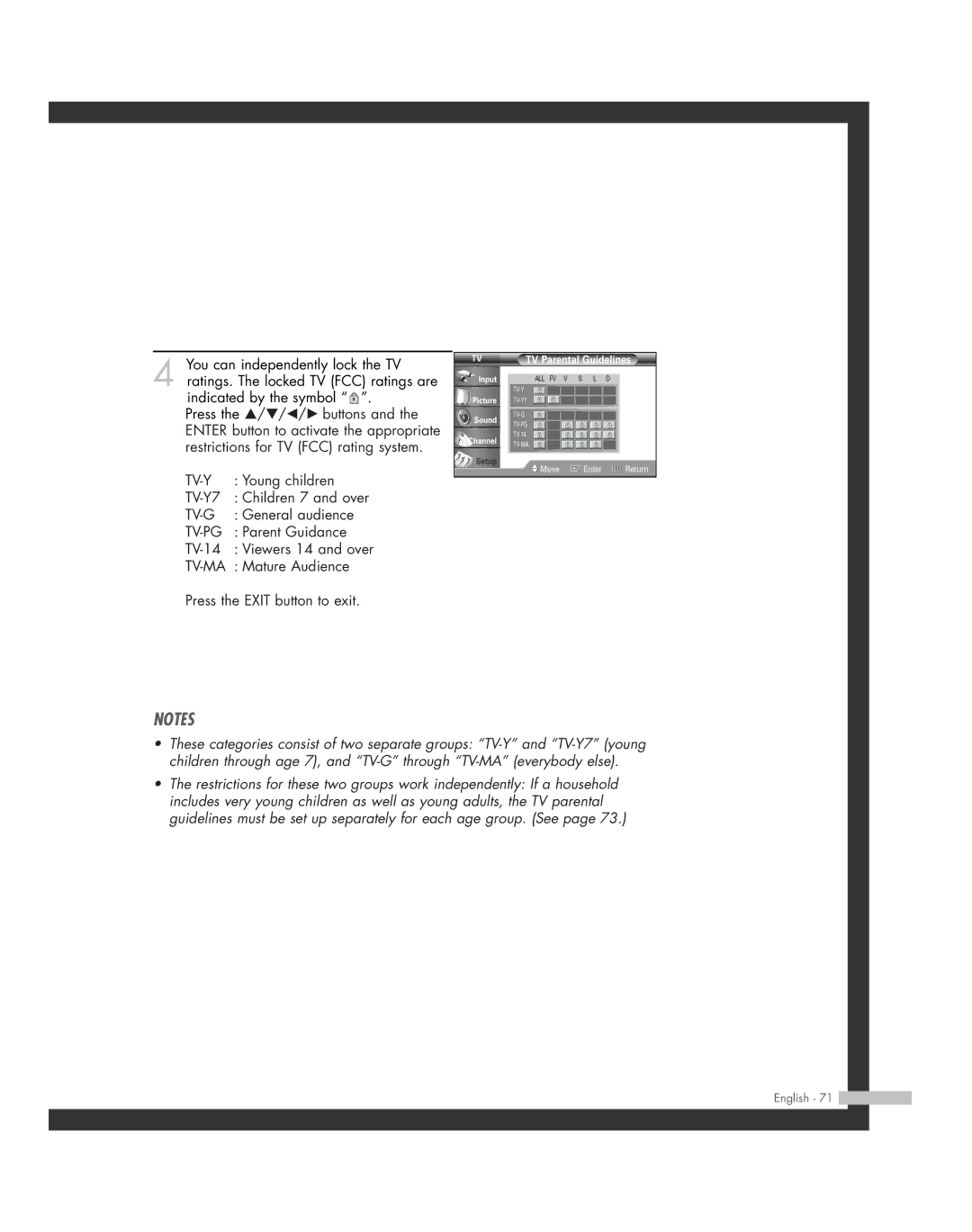 Samsung HL-R5664W, HL-R6164W, HL-R4664W, HL-R5064W, HL-R4264W manual TV Parental Guidelines 