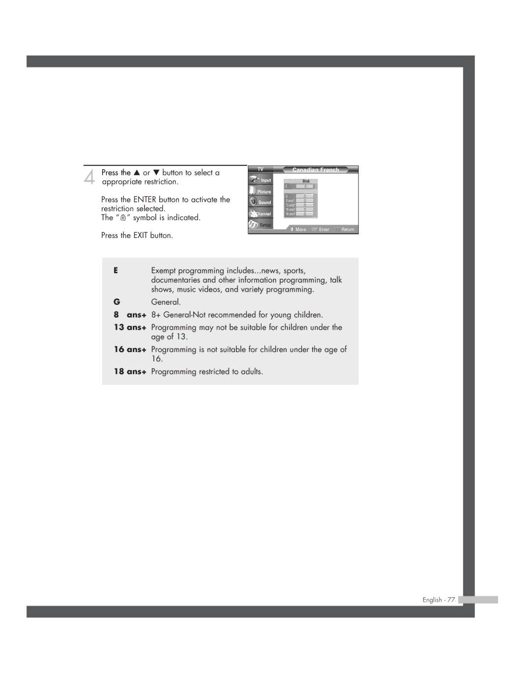 Samsung HL-R4664W, HL-R6164W, HL-R5664W, HL-R5064W, HL-R4264W manual Canadian French 