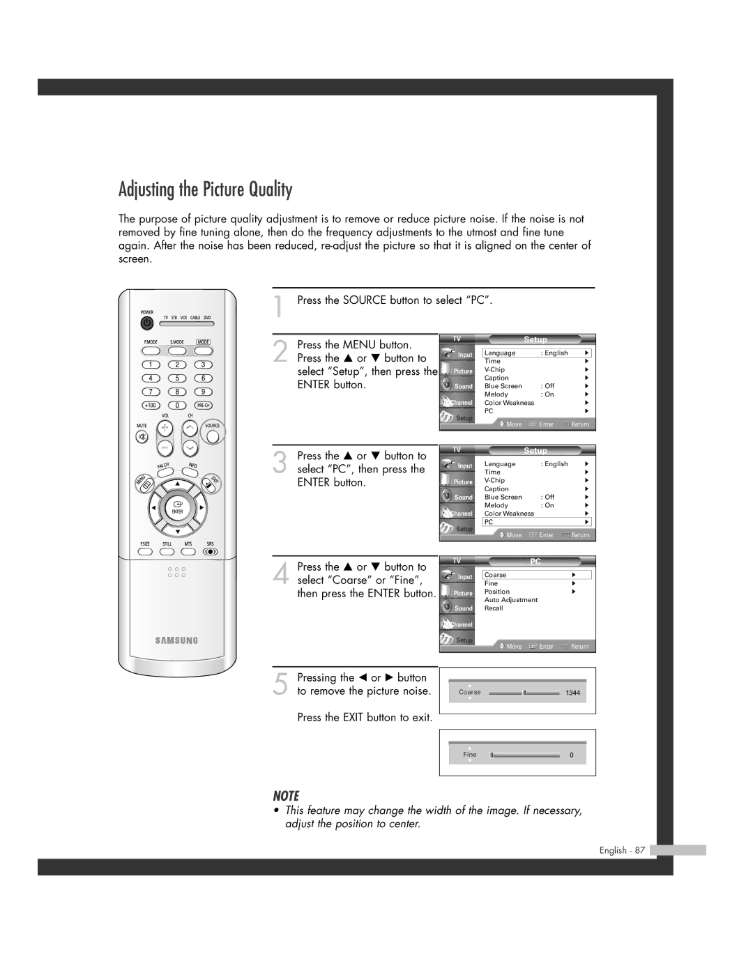 Samsung HL-R4664W, HL-R6164W, HL-R5664W, HL-R5064W, HL-R4264W manual Adjusting the Picture Quality 