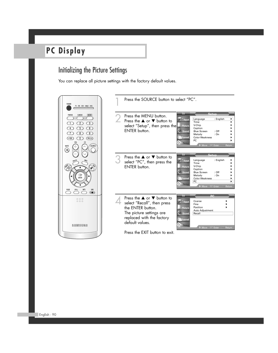 Samsung HL-R6164W, HL-R5664W, HL-R4664W, HL-R5064W, HL-R4264W manual Initializing the Picture Settings 