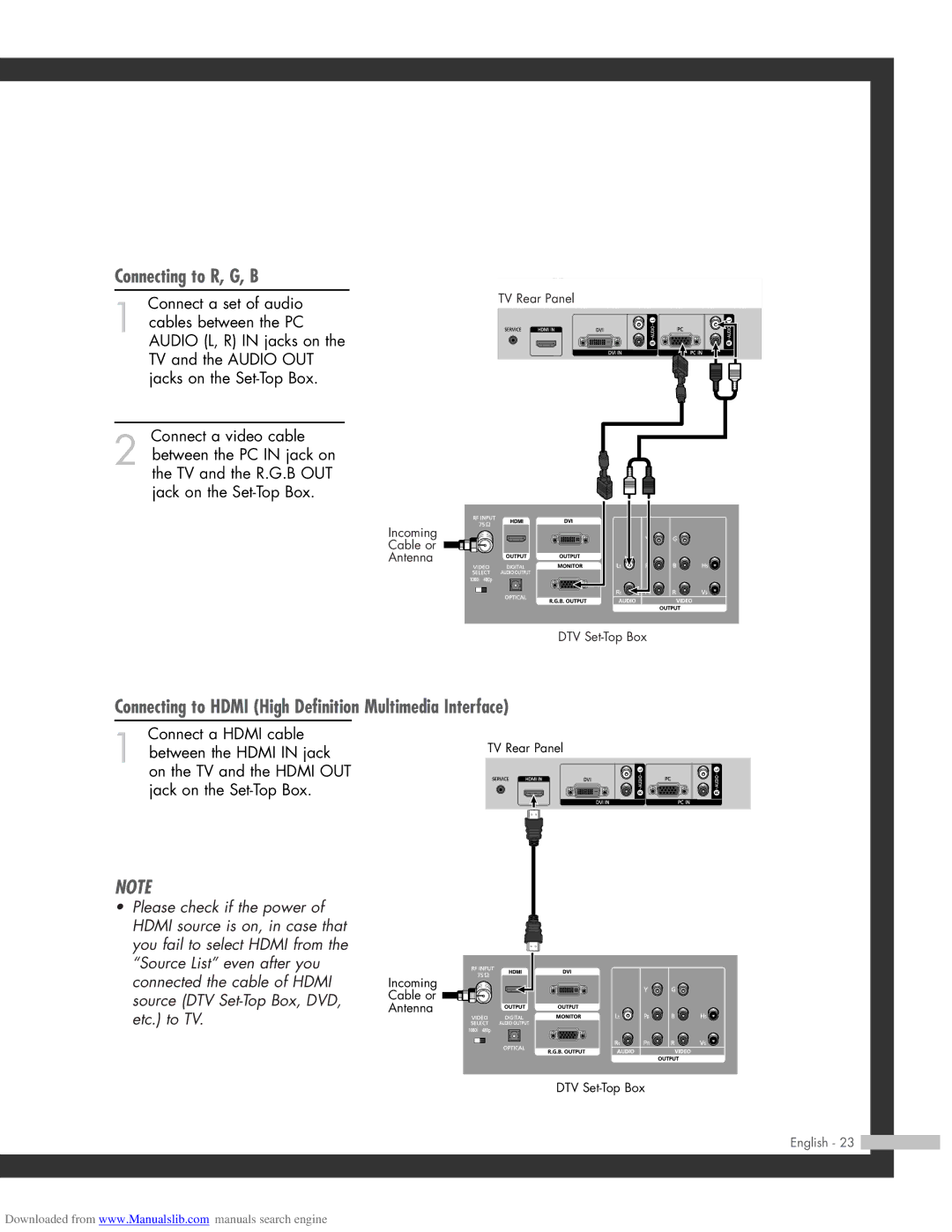 Samsung HL-R5064W, HL-R6164W, HL-R5664W manual Connecting to R, G, B, Connecting to Hdmi High Definition Multimedia Interface 