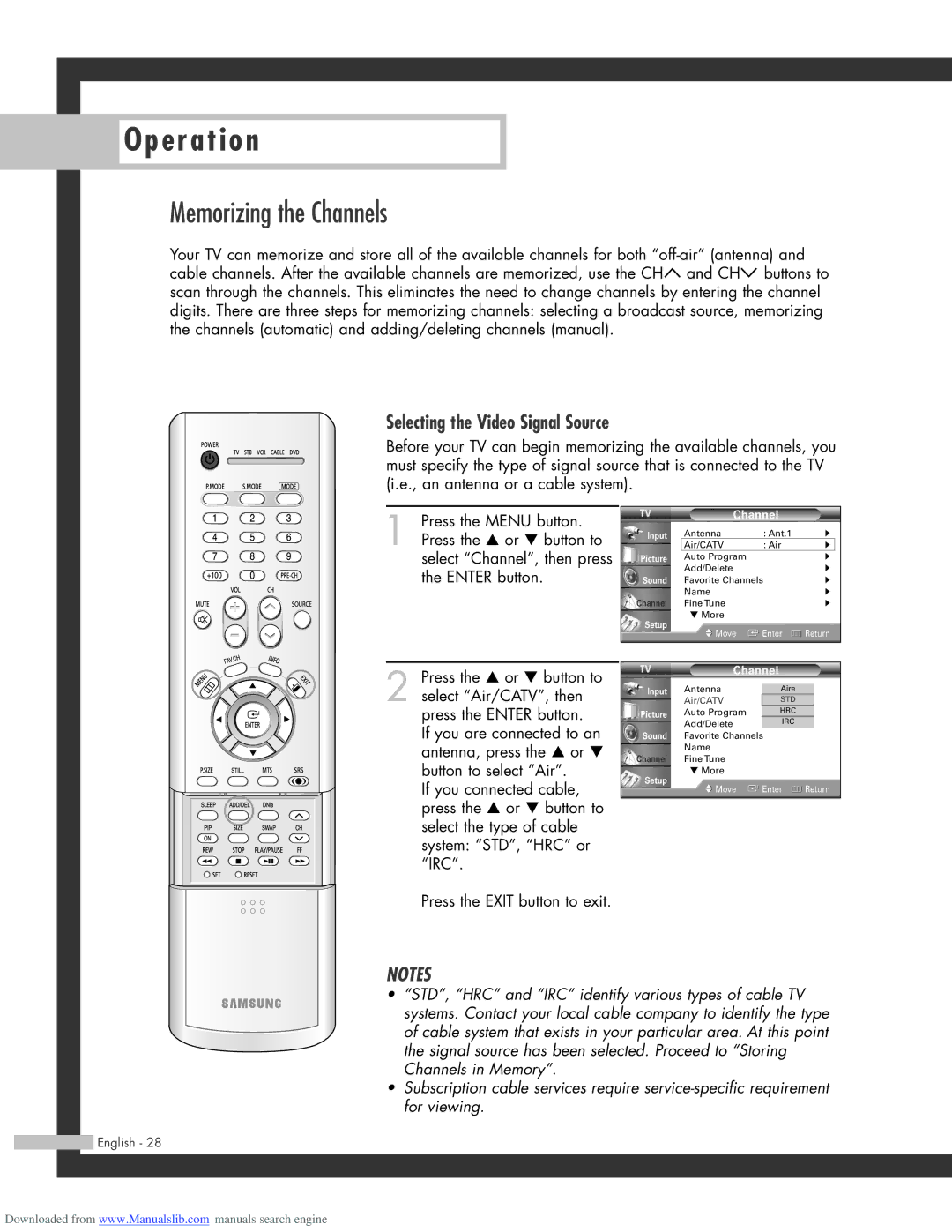 Samsung HL-R6164W, HL-R5664W, HL-R4664W, HL-R5064W manual Memorizing the Channels, Selecting the Video Signal Source 