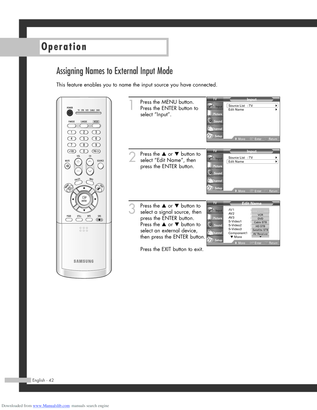 Samsung HL-R4664W, HL-R6164W, HL-R5664W, HL-R5064W manual Assigning Names to External Input Mode, Edit Name 