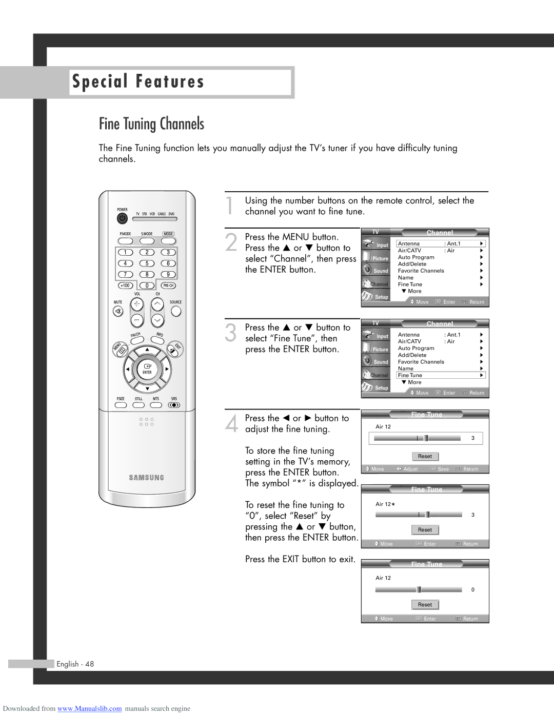 Samsung HL-R6164W, HL-R5664W, HL-R4664W, HL-R5064W manual Fine Tuning Channels, Symbol * is displayed 