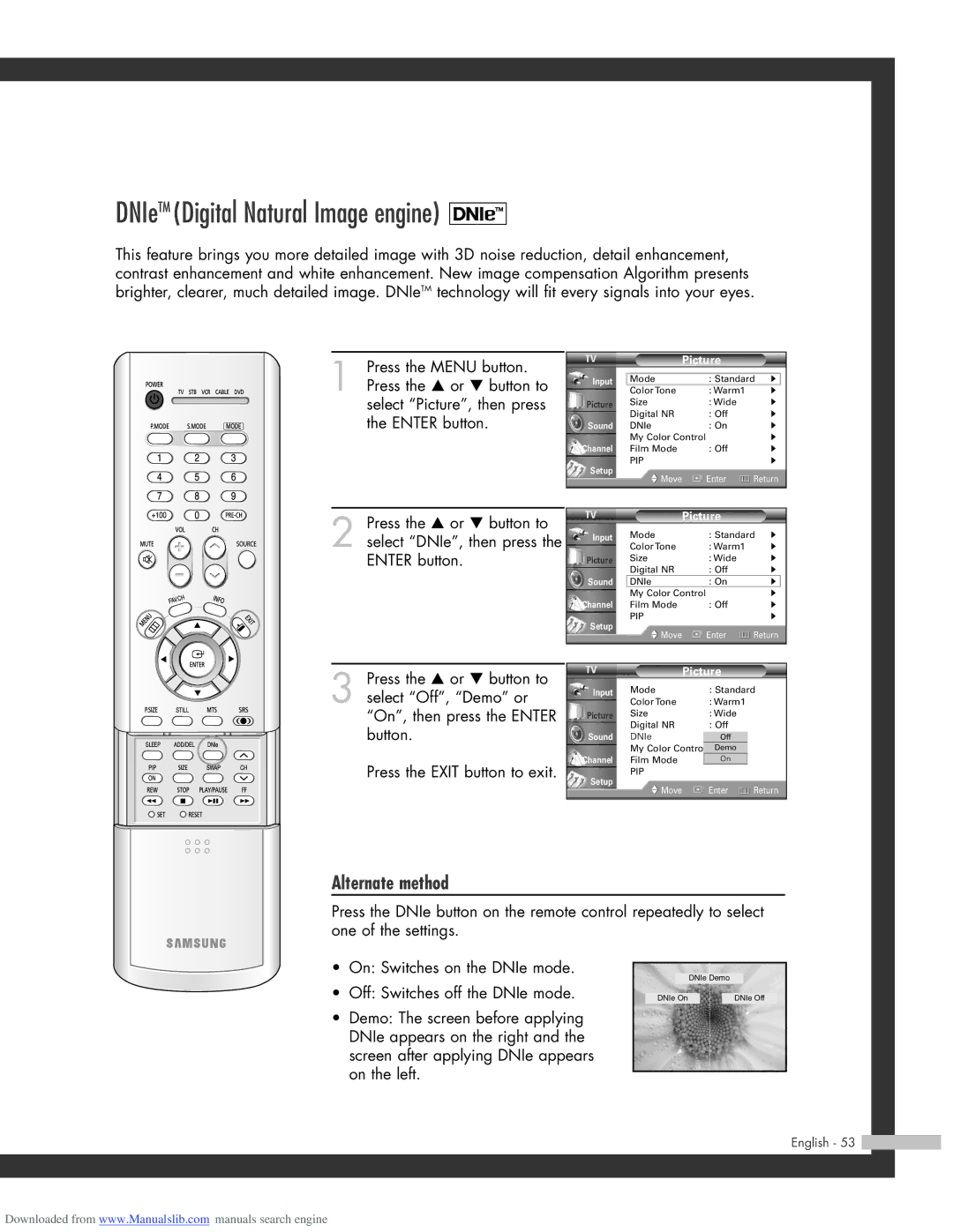 Samsung HL-R5664W, HL-R6164W, HL-R4664W, HL-R5064W manual DNIeTM Digital Natural Image engine 