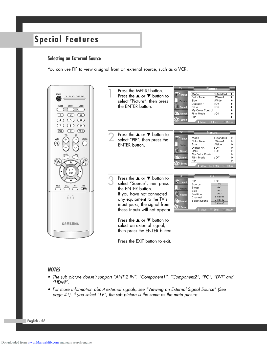 Samsung HL-R4664W, HL-R6164W, HL-R5664W, HL-R5064W manual Selecting an External Source 