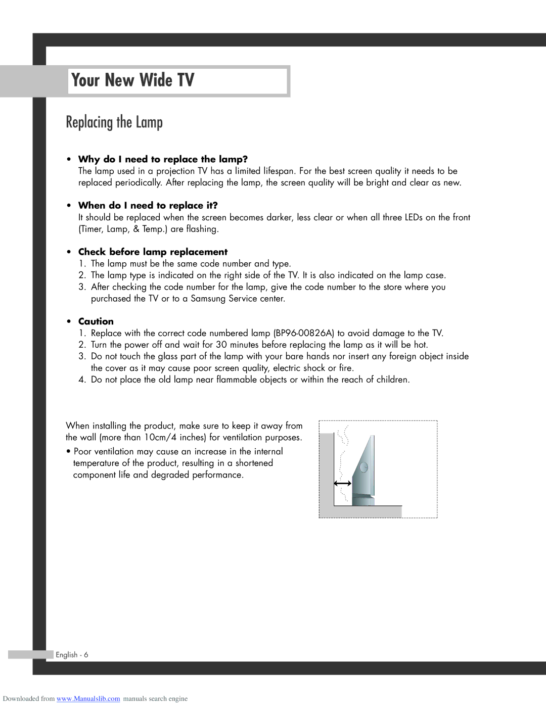 Samsung HL-R4664W, HL-R6164W, HL-R5664W, HL-R5064W manual Your New Wide TV, Replacing the Lamp 