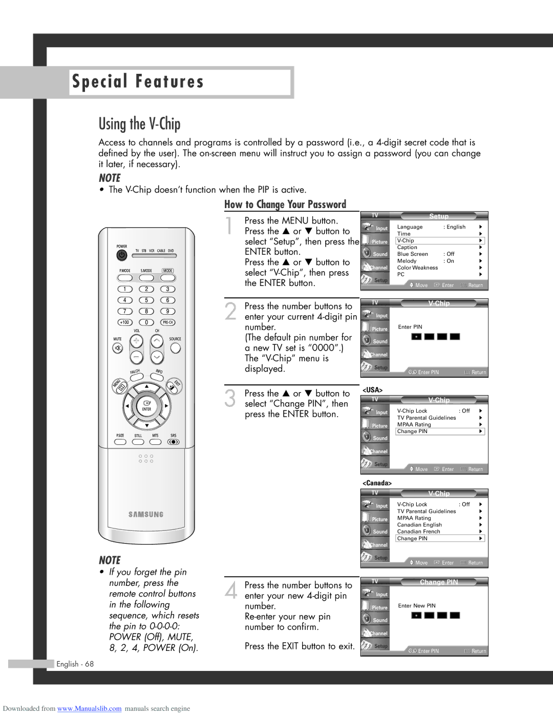 Samsung HL-R6164W, HL-R5664W, HL-R4664W, HL-R5064W manual Using the V-Chip, How to Change Your Password 