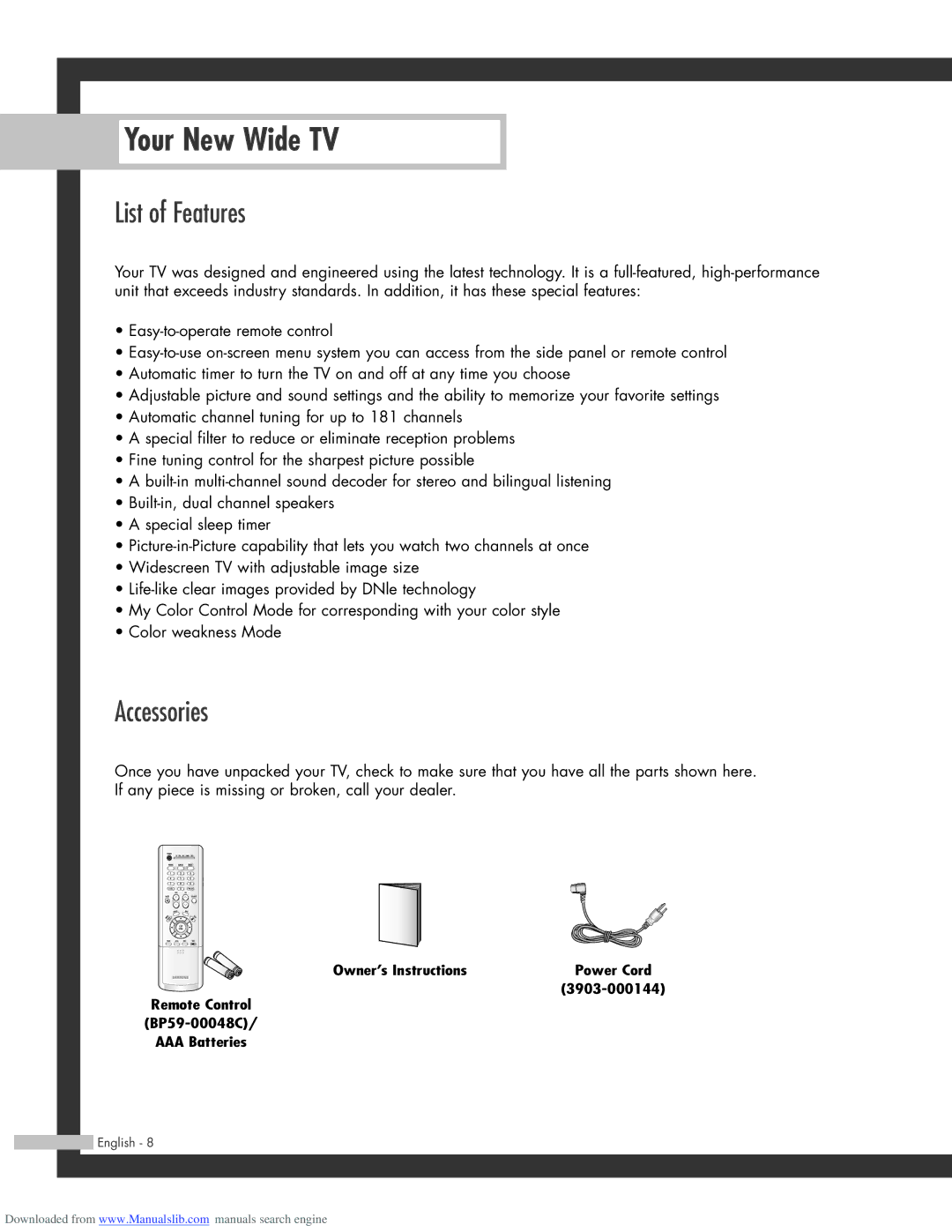 Samsung HL-R6164W, HL-R5664W, HL-R4664W, HL-R5064W manual List of Features, Accessories 