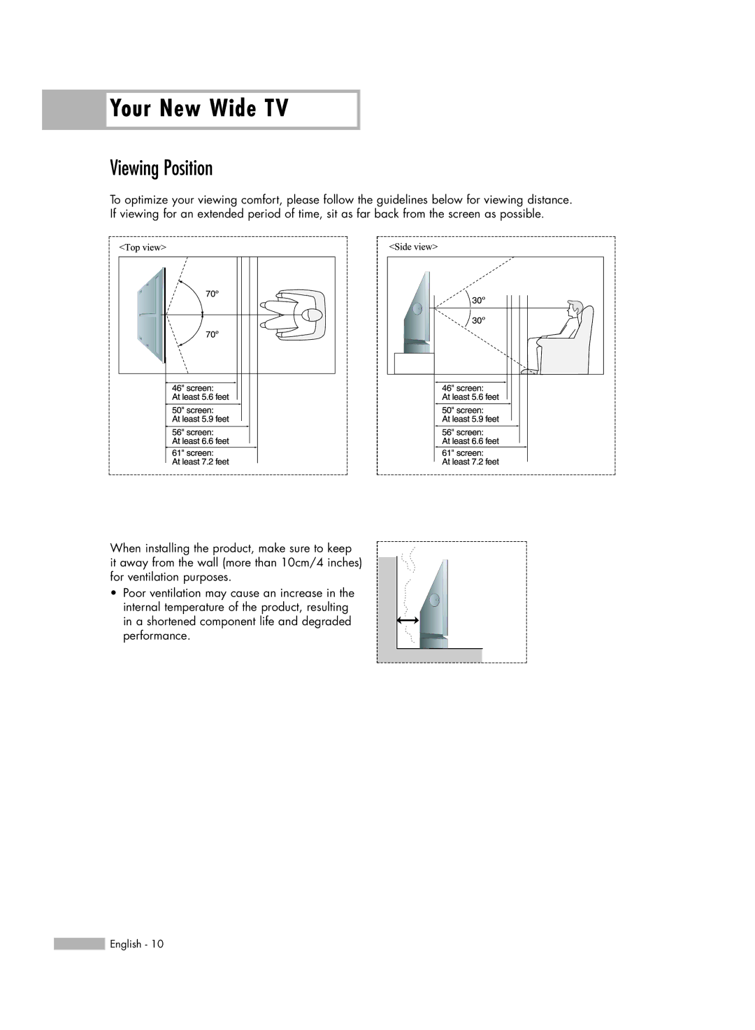 Samsung HL-R5667W, HL-R6167W, HL-R5067W, HL-R4667W manual Your New Wide TV, Viewing Position 