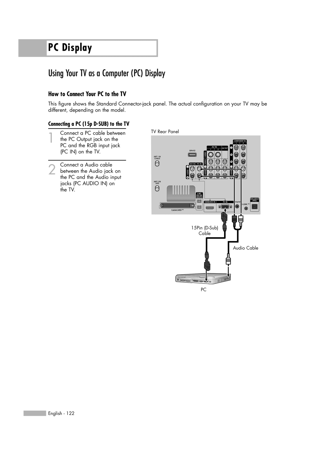 Samsung HL-R5667W, HL-R6167W, HL-R5067W manual Using Your TV as a Computer PC Display, How to Connect Your PC to the TV 