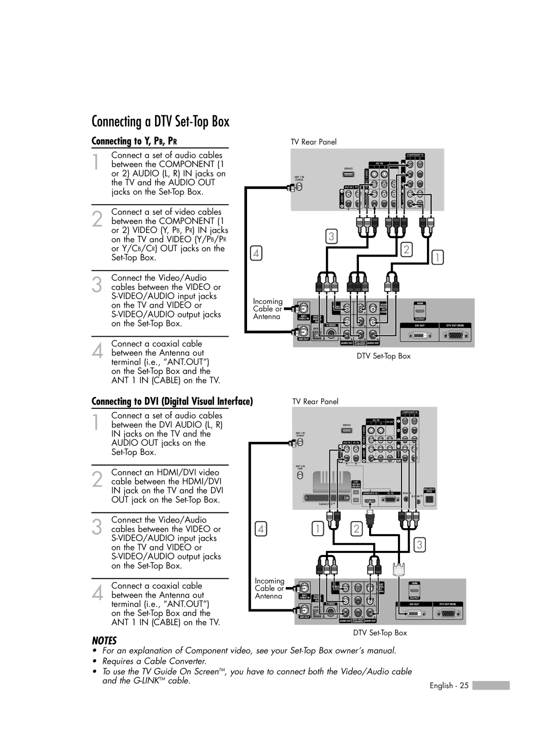 Samsung HL-R5067W, HL-R6167W, HL-R5667W, HL-R4667W manual Connecting a DTV Set-Top Box, Connecting to Y, P B, P R 