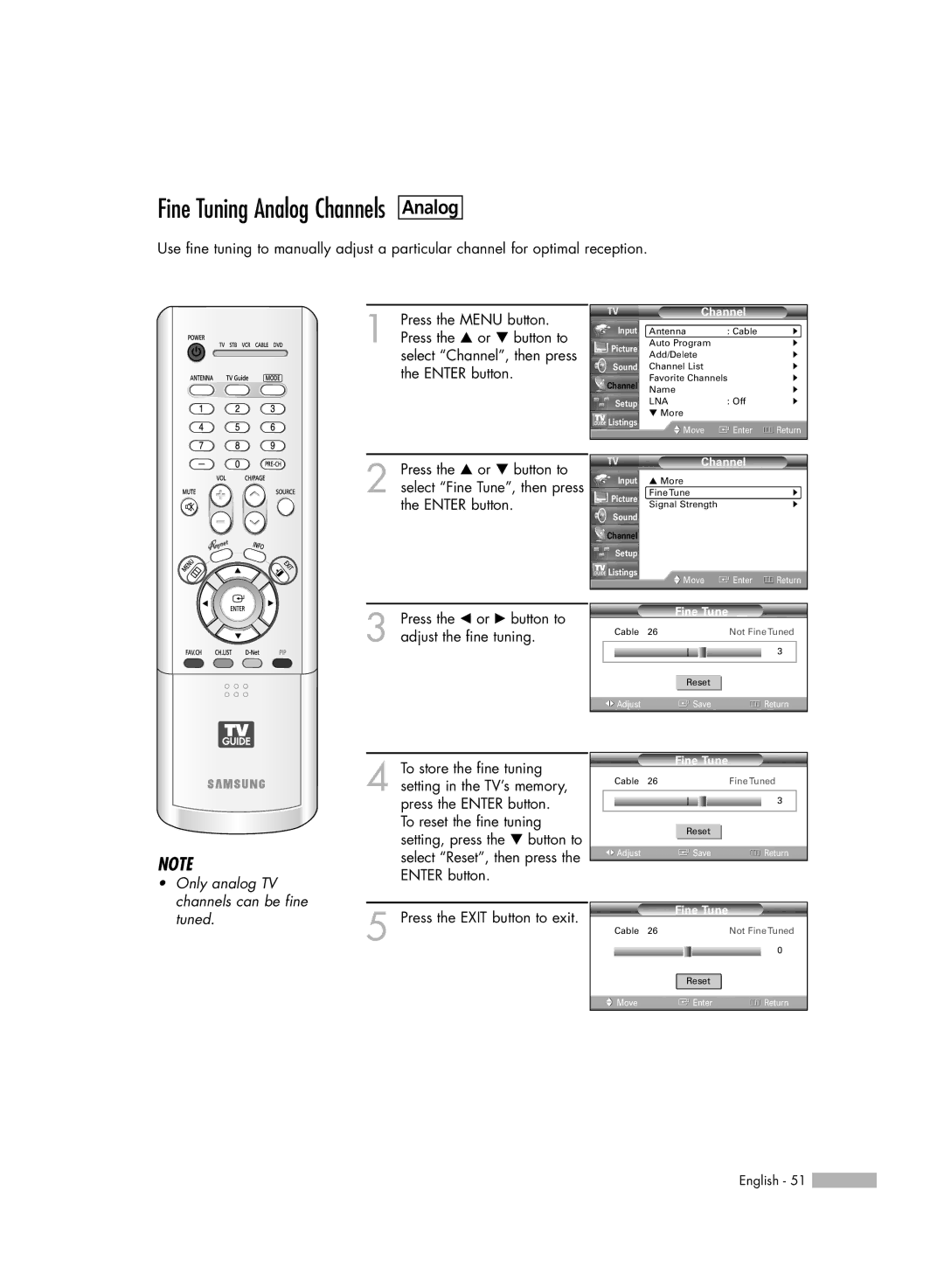 Samsung HL-R4667W, HL-R6167W, HL-R5067W, HL-R5667W manual Analog, Fine Tune 