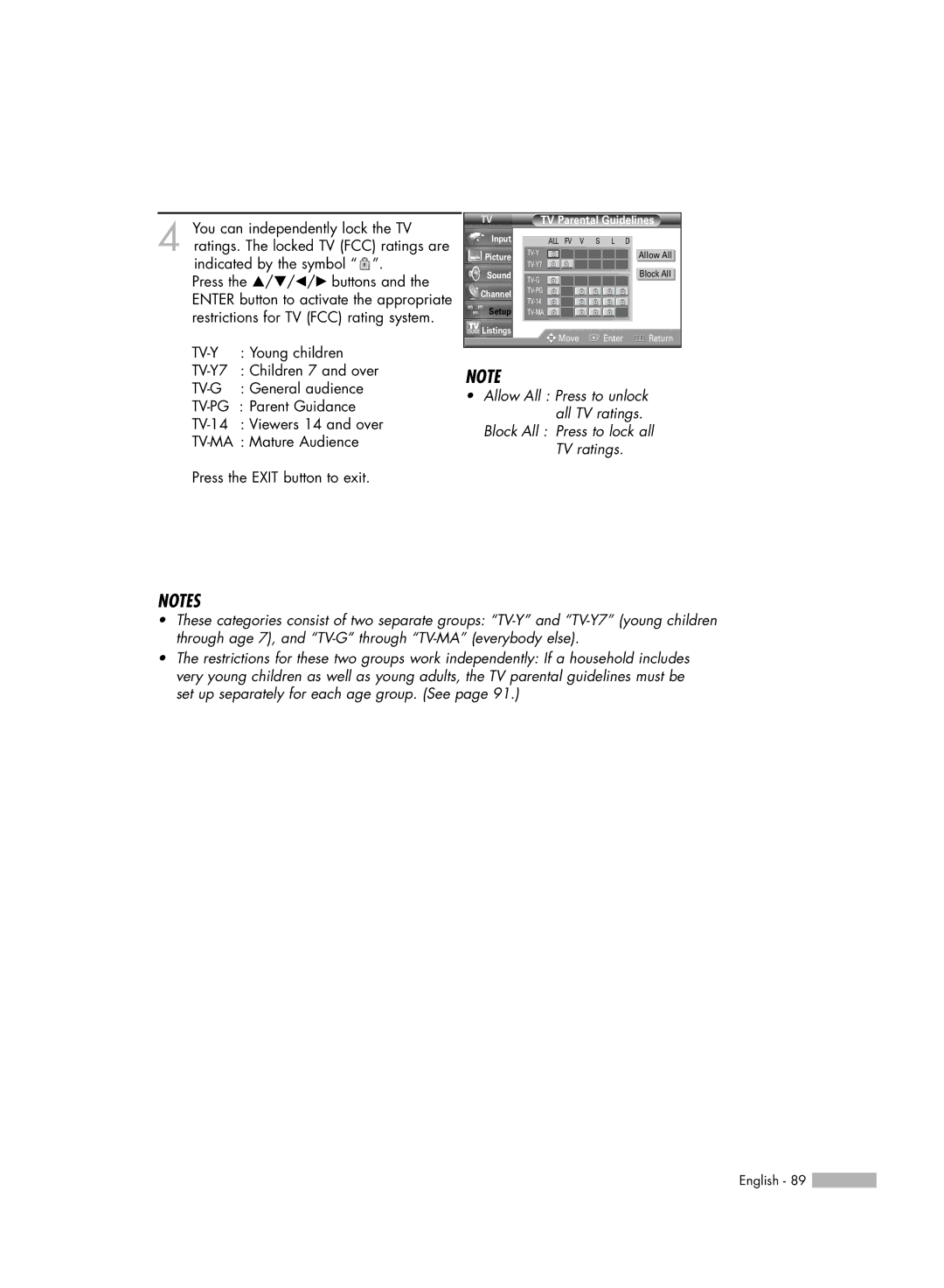 Samsung HL-R5067W, HL-R6167W, HL-R5667W, HL-R4667W manual TV Parental Guidelines 