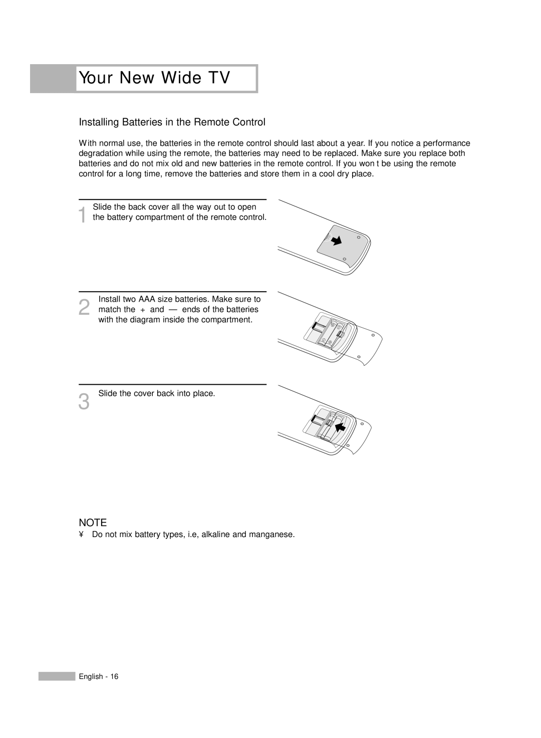 Samsung HL-R5067W, HL-R6167W, HL-R5667W manual Installing Batteries in the Remote Control 