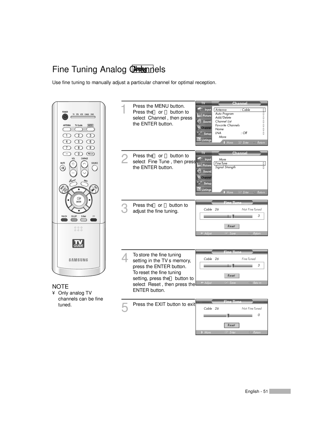 Samsung HL-R6167W, HL-R5067W, HL-R5667W manual Analog, Fine Tune 