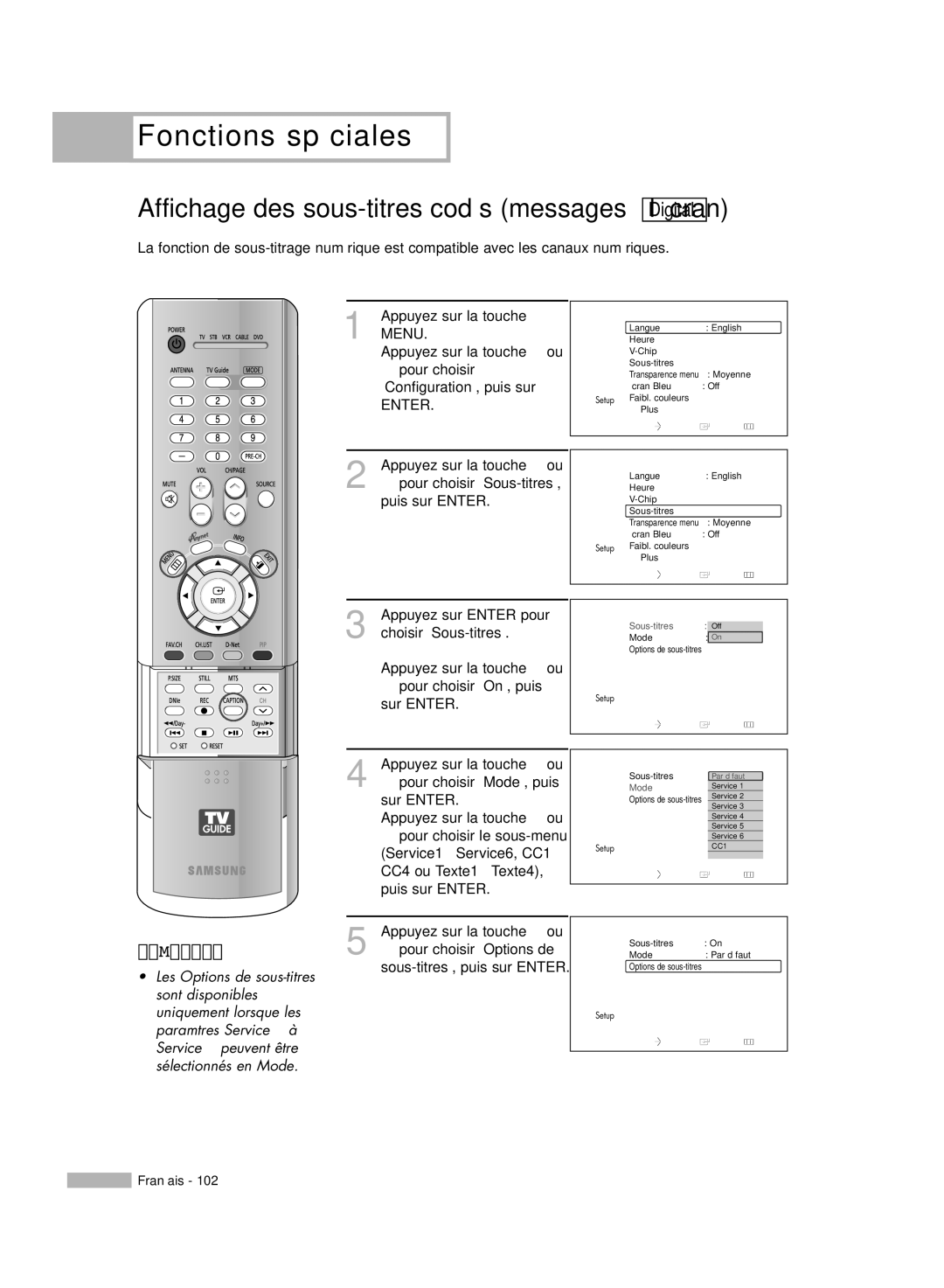 Samsung HL-R5678W, HL-R6178W, HL-R5078W, HL-R7178W manual Affichage des sous-titres codés messages à l’écran 