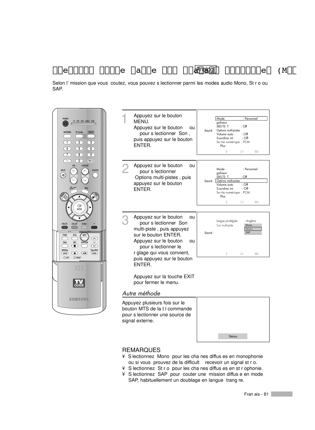 Samsung HL-R5078W, HL-R6178W, HL-R5678W, HL-R7178W manual Son multi-piste 