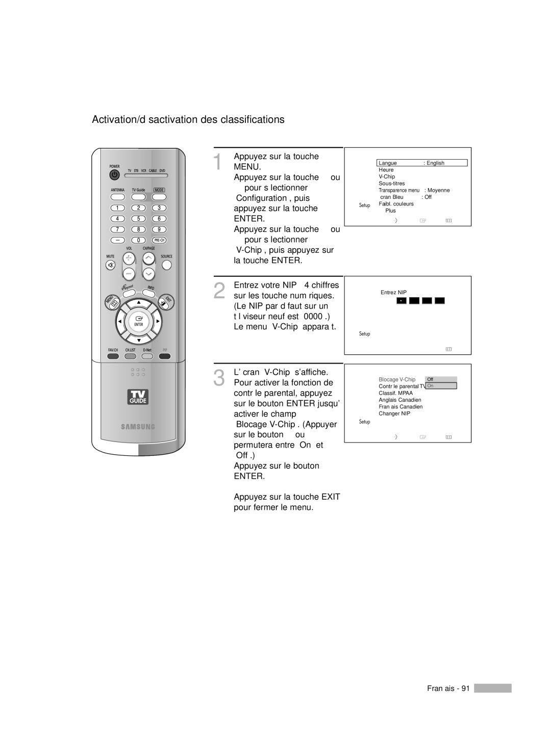 Samsung HL-R7178W, HL-R6178W, HL-R5078W, HL-R5678W manual Activation/désactivation des classifications 