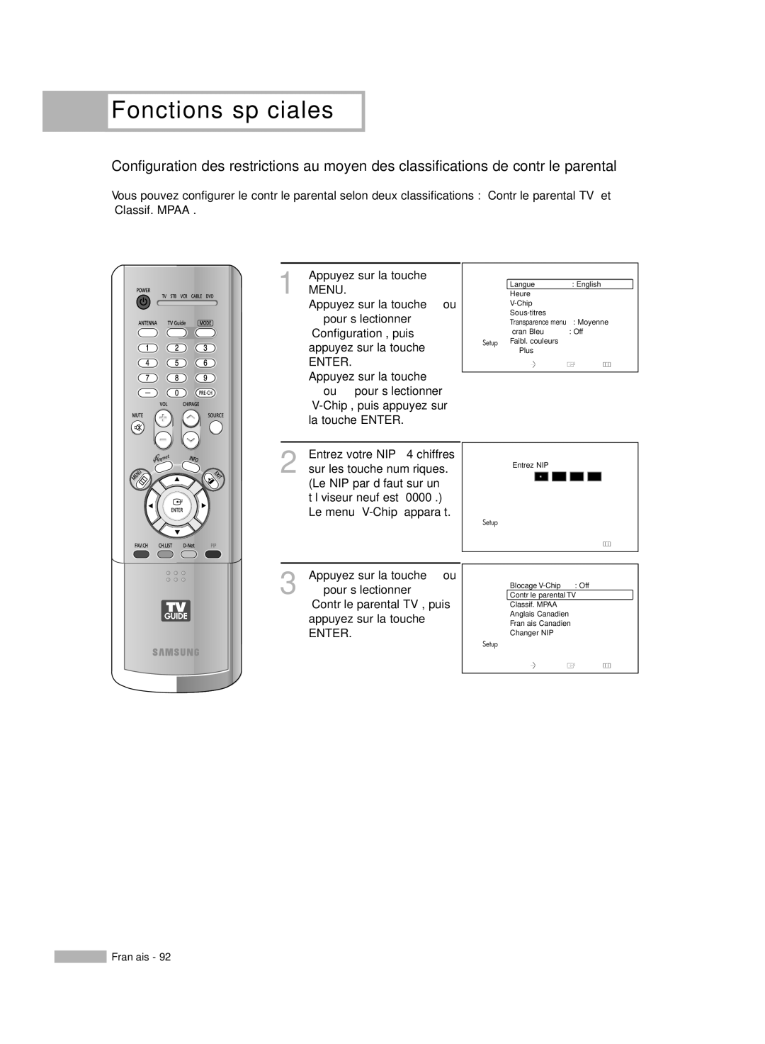 Samsung HL-R6178W, HL-R5078W, HL-R5678W, HL-R7178W manual Blocage V-Chip Off 